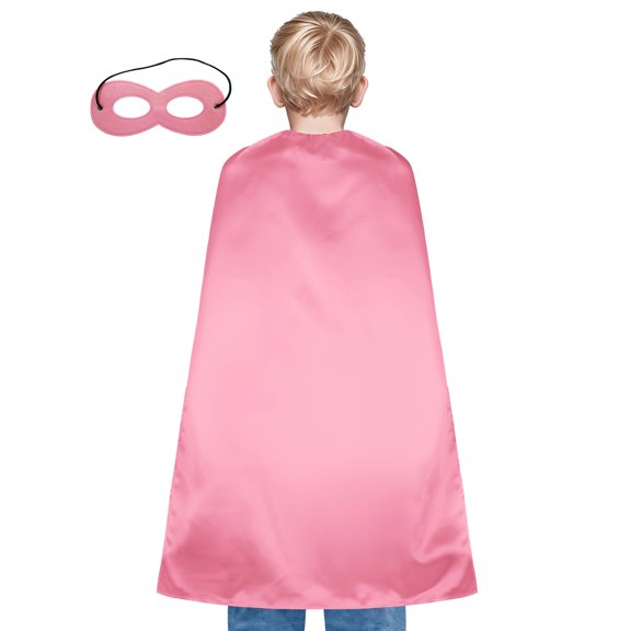 Toptie Satin Superhero Capes with Touch Fastener and Eye Mask, Halloween Festival Event Costumes and Dress-Up-Pink-43 1/4" H x 27 1/2" W