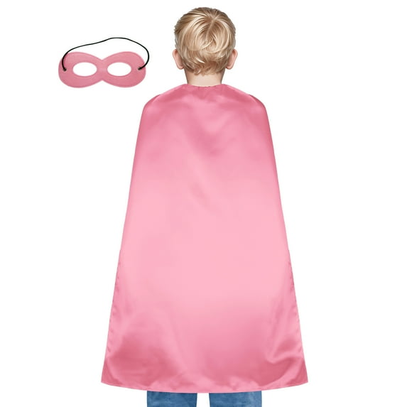 Toptie Satin Superhero Capes with Touch Fastener and Eye Mask, Halloween Festival Event Costumes and Dress-Up-Pink-55" H x 35 1/2" W