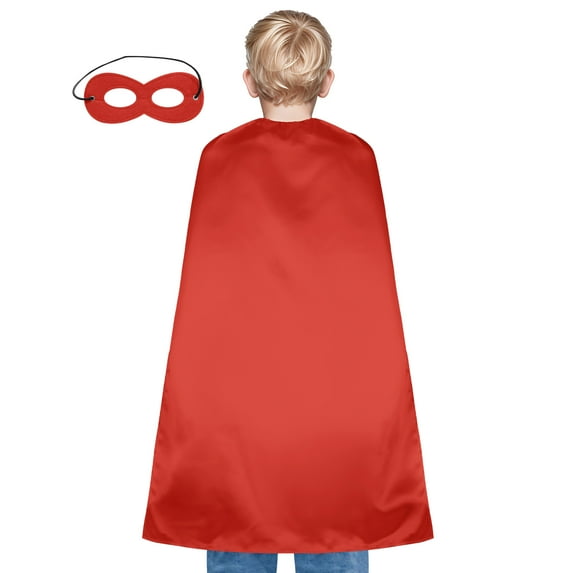 Toptie Satin Superhero Capes with Touch Fastener and Eye Mask, Halloween Festival Event Costumes and Dress-Up-Red-55" H x 35 1/2" W