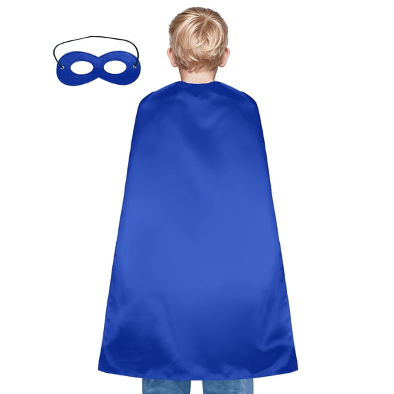 Toptie Satin Superhero Capes with Touch Fastener and Eye Mask, Halloween Festival Event Costumes and Dress-Up-Royal Blue-55" H x 35 1/2" W