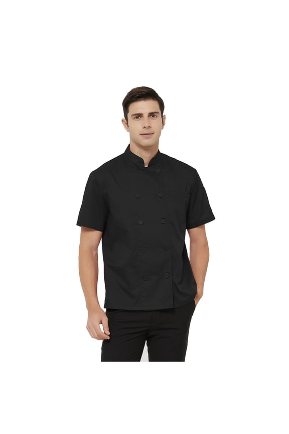 Short Sleeve Chef Coat Jacket Black Lightweight Button Chef Uniform