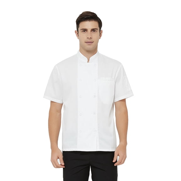 Toptie Short Sleeve Chef Coat Jacket White Lightweight Button Chef Uniform