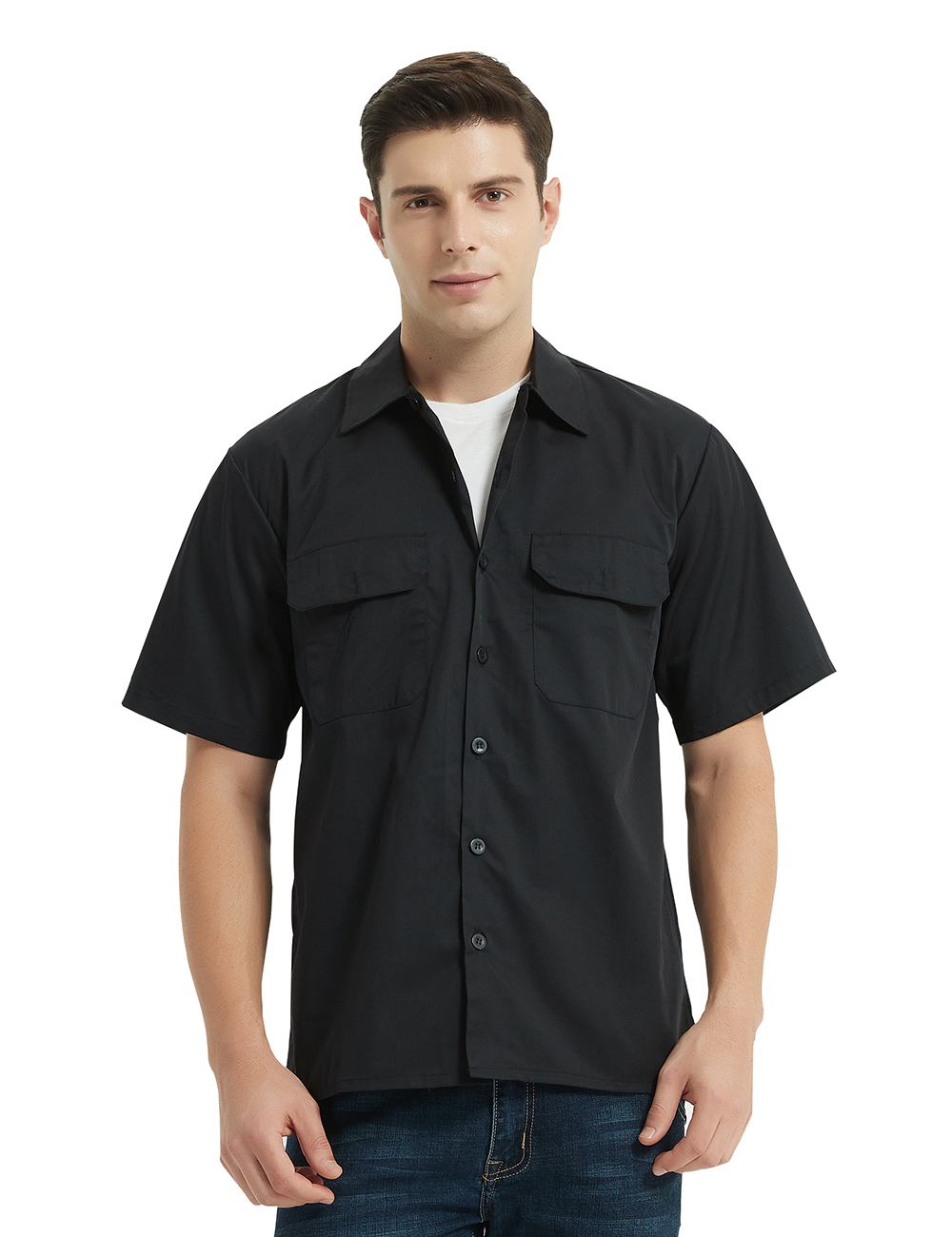 Toptie Short-Sleeve Work Shirt Straight Collar Utility Uniform Stain ...