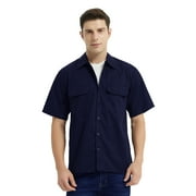 Toptie Short-Sleeve Work Shirt Straight Collar Utility Uniform Stain and Wrinkle Resistant-Navy-M