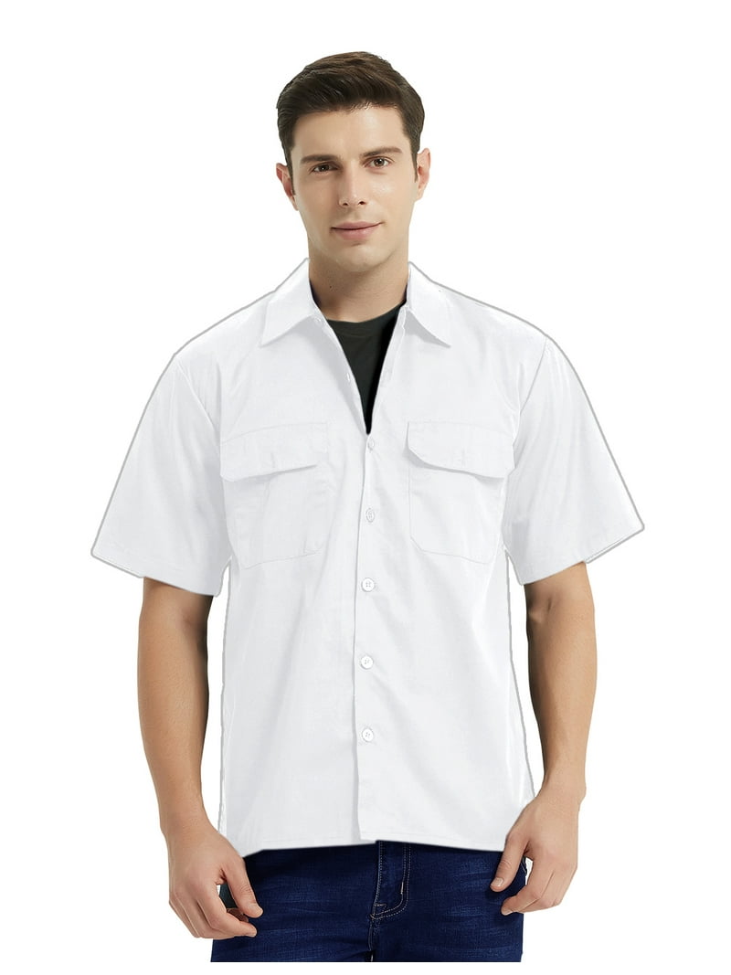 Toptie Short Sleeve Work Shirt, Straight Collar, Cotton Polyester
