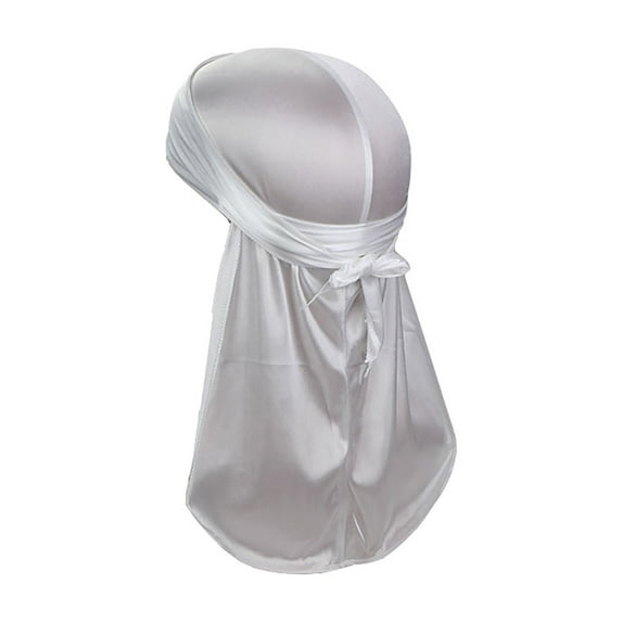 Toptie Silky Durag Headwraps Extra Long Tail Wide Straps for 360 Waves Do Rag-White