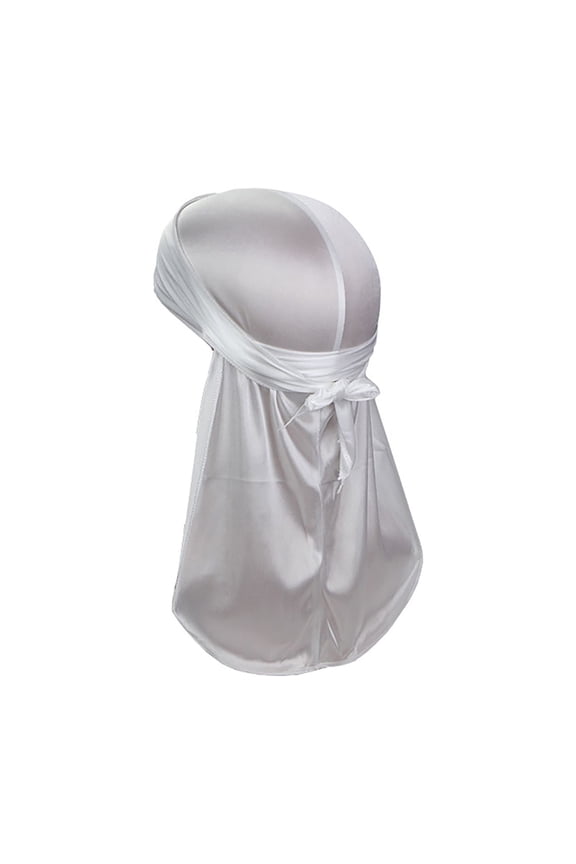 Silky Durag Headwraps Extra Long Tail Wide Straps for 360 Waves Do Rag-White