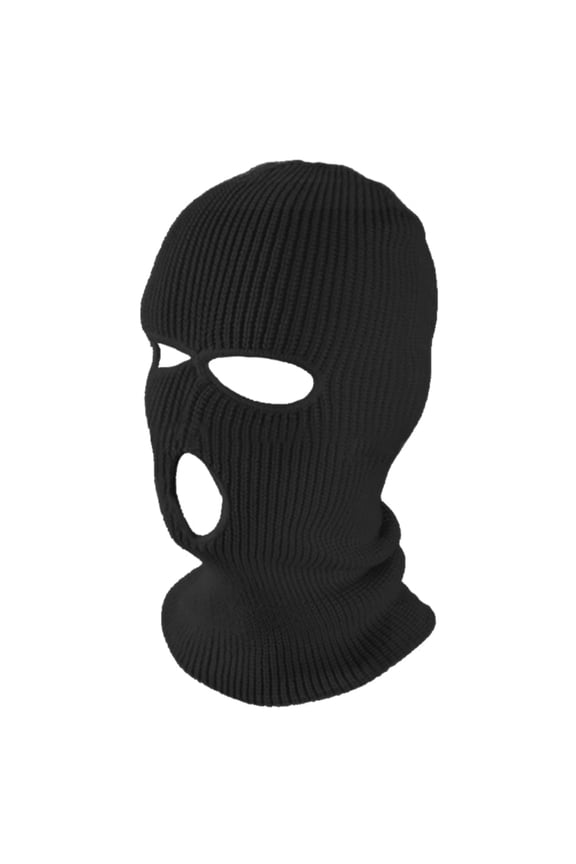 Ski Mask 3 Hole Balaclava, Warm Double Thermal Knitted Balaclava Warm Knit Balaclava for Adult-Black