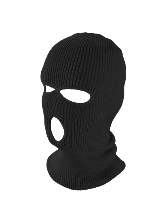 Ski Mask 3 Hole Balaclava, Warm Double Thermal Knitted Balaclava Warm Knit Balaclava for Adult-Black