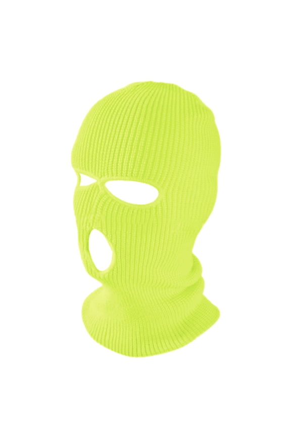 Ski Mask 3 Hole Balaclava, Warm Double Thermal Knitted Balaclava Warm Knit Balaclava for Adult-Neon Yellow
