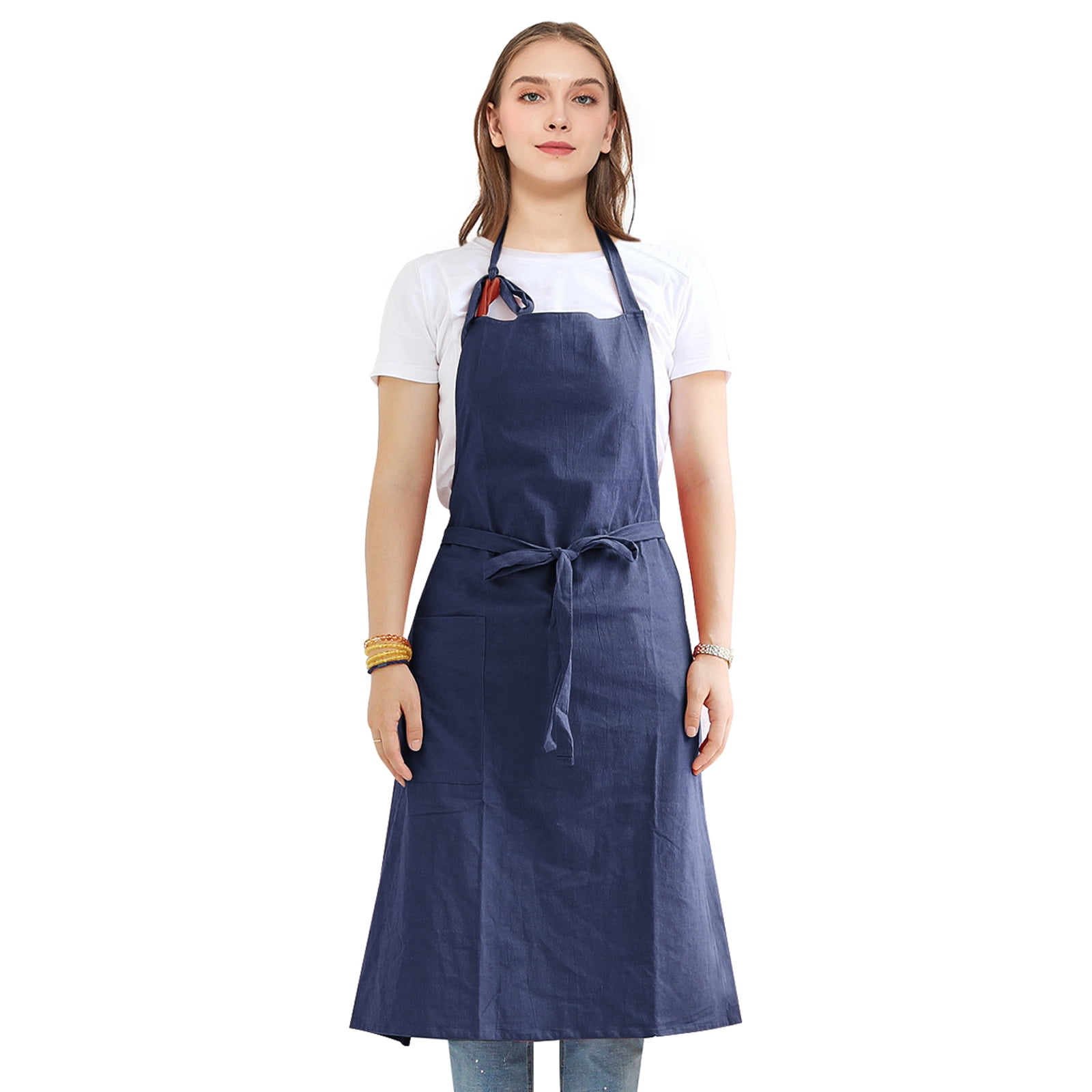 Toptie Soft Cotton Bib Apron Solid Color House Garden Long
