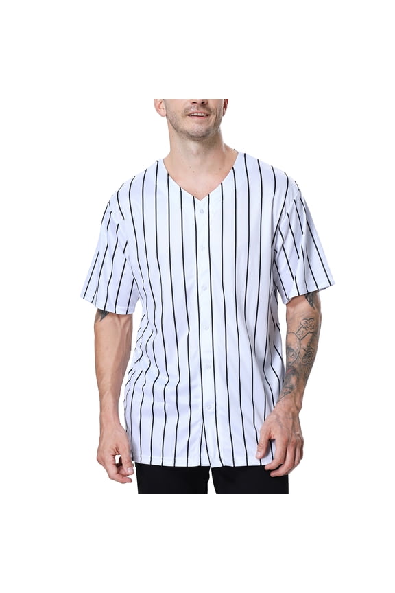 Sportswear Pinstripe Baseball Jersey for Men and Boy, Button Down Jersey-white black-L