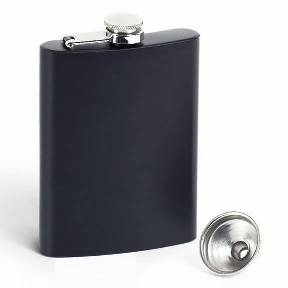 Toptie Stainless Steel Leakproof Flask with Funnel - 8oz Whiskey Flask for Men Outgoing (Black)