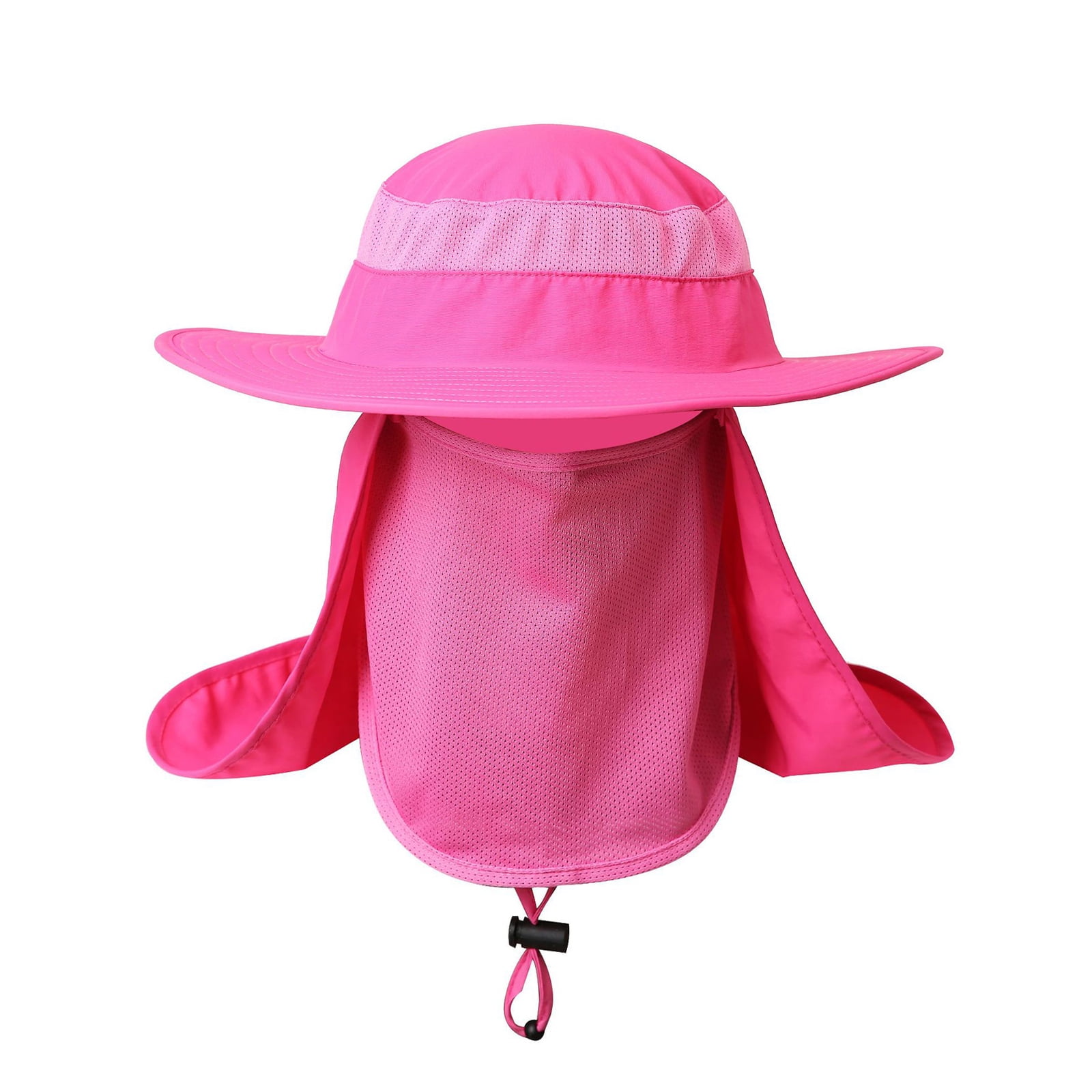Toptie Summer UV Sun Protection Wide Brim Bucket Sun Hat with Removable  Neck&Face Flap Cap Fishing Hat-Hot Pink