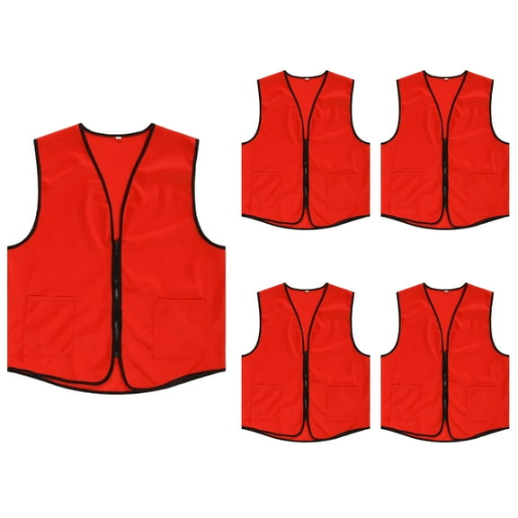 Toptie Supermarket Apron Zipper Vest For Clerk Uniform Vest(5 Packs)-Red-4XL