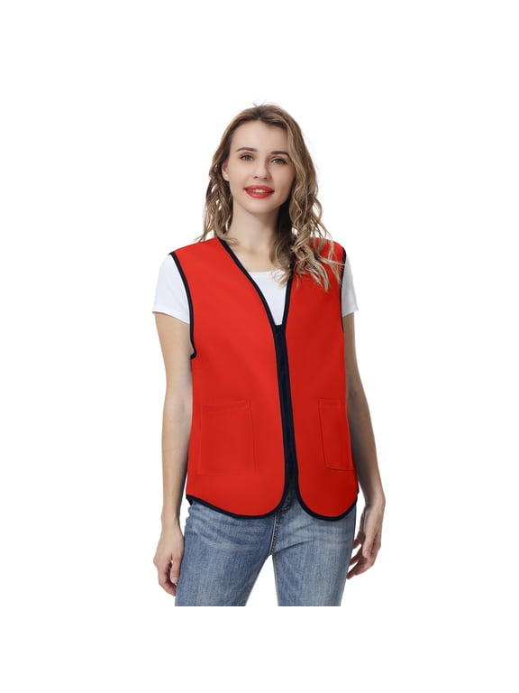Supermarket Uniform Vest Zipper Volunteers Event Vest Unisex Waistcoat-Red-2XL