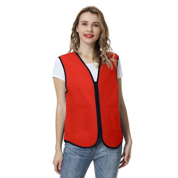 Toptie Supermarket Uniform Vest Zipper Volunteers Event Vest Unisex Waistcoat-Red-M