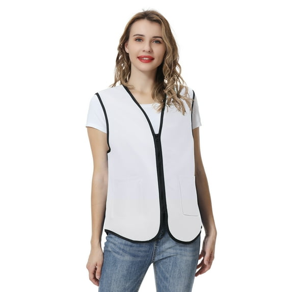 Toptie Supermarket Uniform Vest Zipper Volunteers Event Vest Unisex Waistcoat-White-3XL