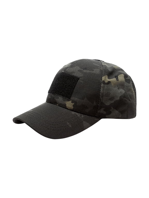 Tactical Hat Constructed Operator Baseball Cap Trucker with Loop Patches-Black Camo