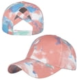 thumbnail image 1 of Toptie Tie Dye Ponytail Baseball Cap for Women Criss Cross Messy High Bun Dye Ponytail Hat-Pink, 1 of 7