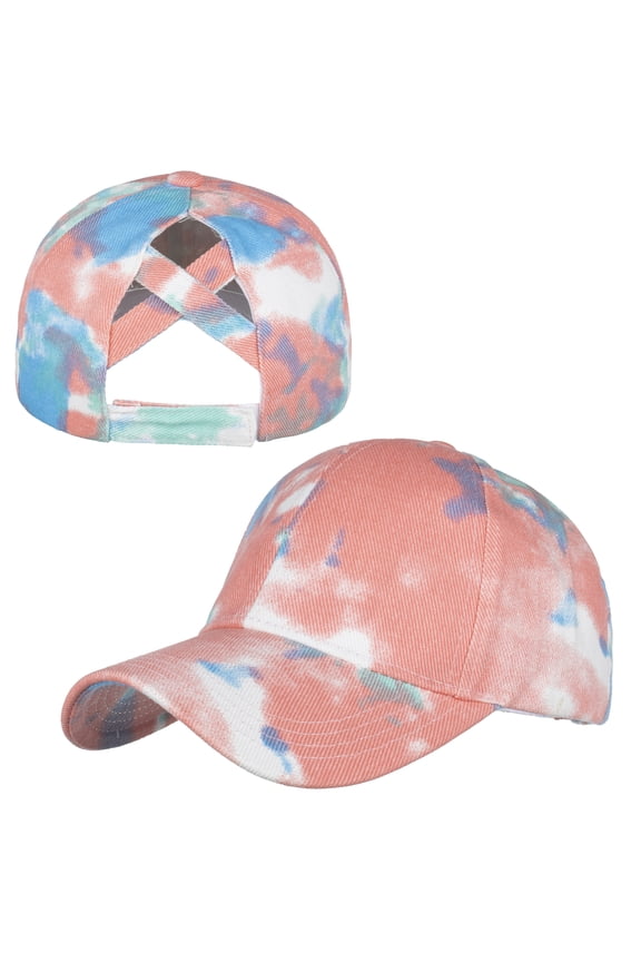 Tie Dye Ponytail Baseball Cap for Women Criss Cross Messy High Bun Dye Ponytail Hat-Pink