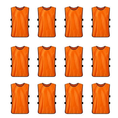 Toptie Training Vests Soccer Pinnies Football Jersey, Pinnies for Soccer Team, Adult / Child-Orange 12Pcs-XL