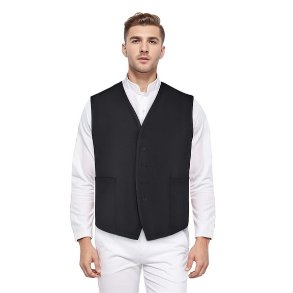 Toptie Two Pocket Unisex Vest Button Up Waistcoat Volunteer Work Vest-Black-S