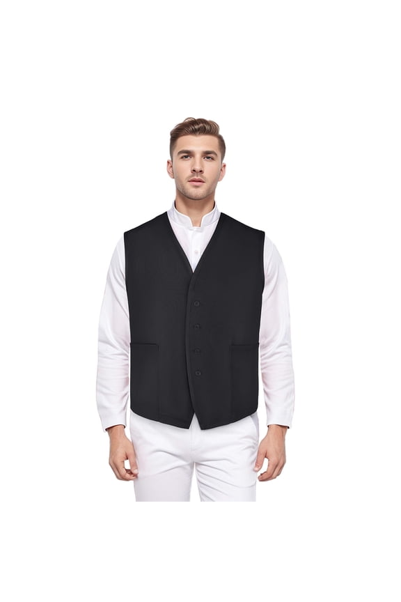 Two Pocket Unisex Vest Button Up Waistcoat Volunteer Work Vest-Black-S