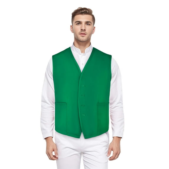 Toptie Two Pocket Unisex Vest Button Up Waistcoat Volunteer Work Vest-Green-L