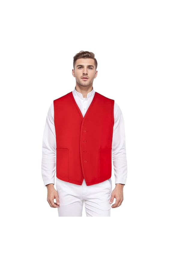 Two Pocket Unisex Vest Button Up Waistcoat Volunteer Work Vest-Red-2XL