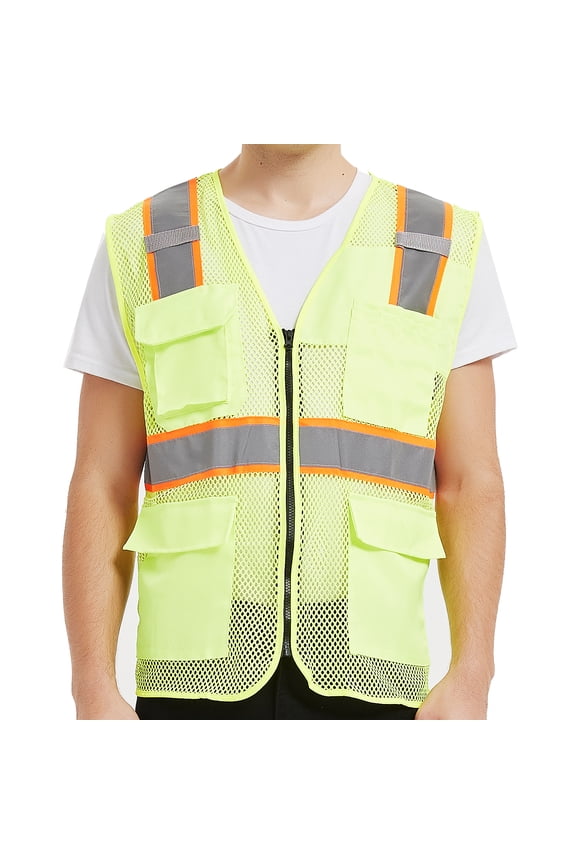 US Size Big High Visibility Mesh Safety Vest with Pockets Soft Breathable