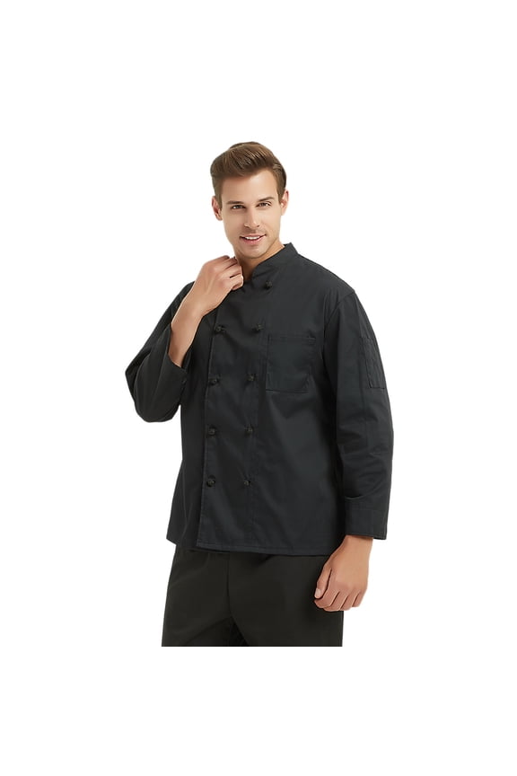 Unisex 10 Knot Button Chef Coat-Black-M