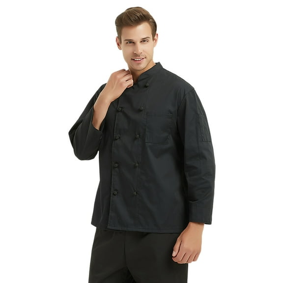 Toptie Unisex 10 Knot Button Chef Coat-Black-S