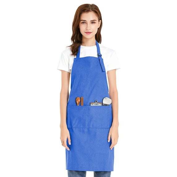 Toptie Unisex Bib Apron, Cotton Canvas Adjustable Chef Cooking Apron with Pockets-Blue-L