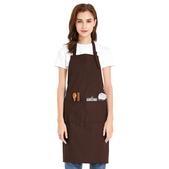 Toptie Unisex Bib Apron, Cotton Canvas Adjustable Chef Cooking Apron with Pockets-Coffee-L