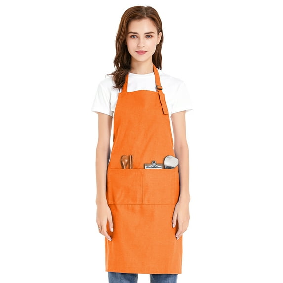 Toptie Unisex Bib Apron, Cotton Canvas Adjustable Chef Cooking Apron with Pockets-Orange-L