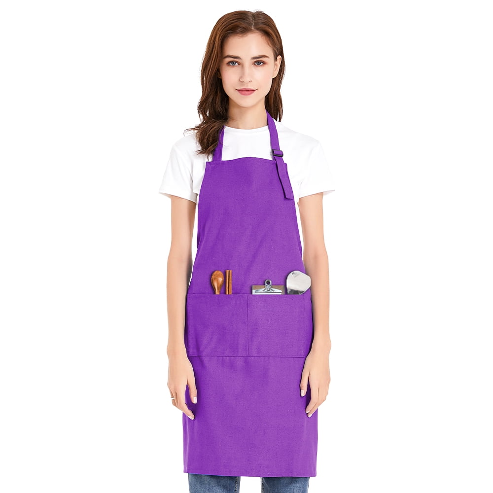 Large Purple Cotton Canvas Adjustable Chef Apron with Pockets