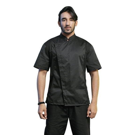 Toptie Unisex Black Chef Coat with Mesh Side Panels