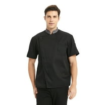Toptie Unisex Black Short Sleeve Chef Coat Jacket with Gray Collar