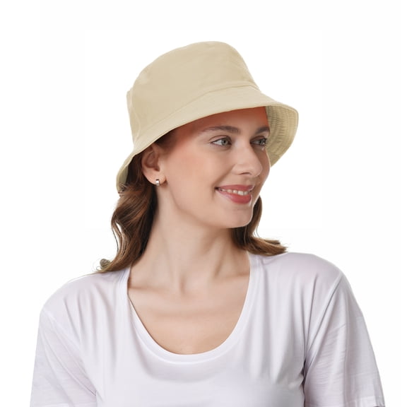 Toptie Unisex Bucket Hat, Cotton Twill Bucket Sun Hat for Men Women Summer Outdoor UV Sun Cap-Beige