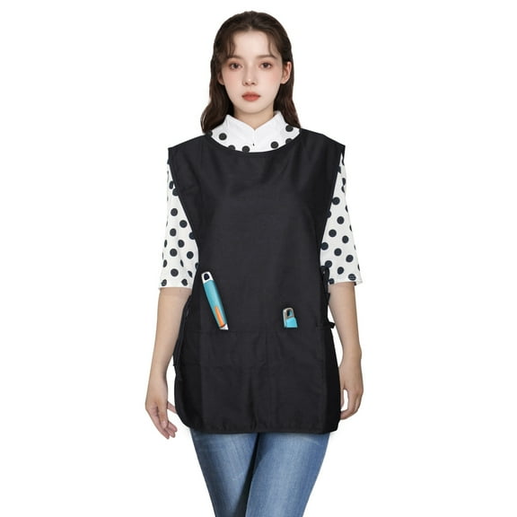 Toptie Unisex Cobbler Vest Kitchen Chef Apron, Art Painting Grooming Smock Working Uniform with 2 Pockets, 28"L x 22"W-Black