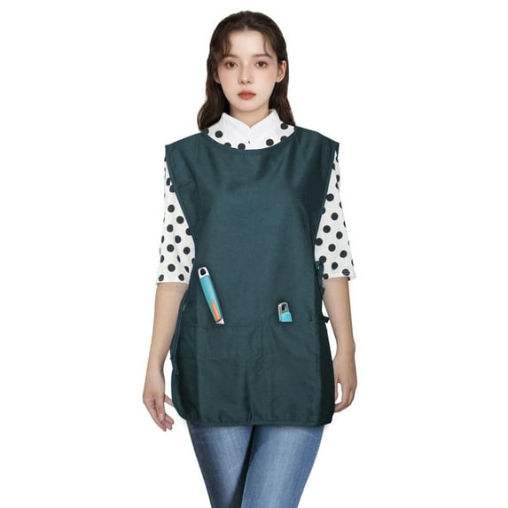 Toptie Unisex Cobbler Vest Kitchen Chef Apron, Art Painting Grooming Smock Working Uniform with 2 Pockets, 28"L x 22"W-Dark Green