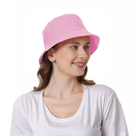 Toptie Unisex Cotton Twill Bucket Sun Hat for Men Women Summer Outdoor UV Sun Cap-Pink