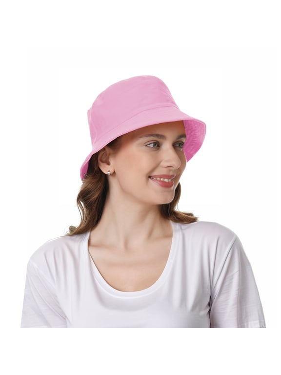 Unisex Cotton Twill Bucket Sun Hat for Men Women Summer Outdoor UV Sun Cap-Pink