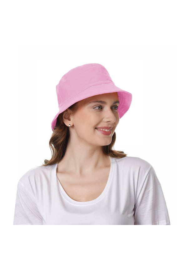 Unisex Cotton Twill Bucket Sun Hat for Men Women Summer Outdoor UV Sun Cap-Pink