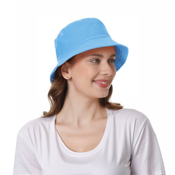 Toptie Unisex Cotton Twill Bucket Sun Hat for Men Women Summer Outdoor UV Sun Cap-Sky Blue