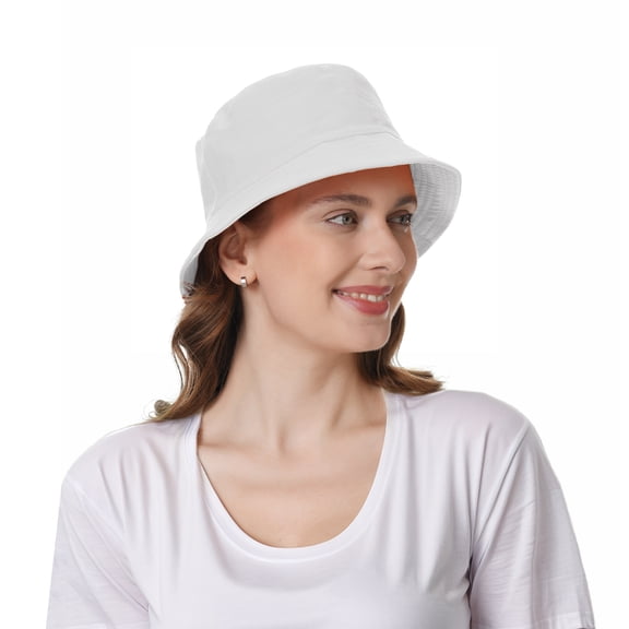 Toptie Unisex Cotton Twill Bucket Sun Hat for Men Women Summer Outdoor UV Sun Cap-White