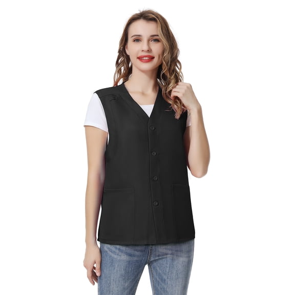Toptie Unisex Essential Work Vest Supermarket Clerk Volunteer Vest-Black-L
