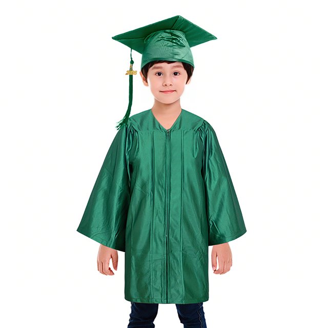 Toptie Unisex Kindergarten Kids Graduation Set Gown Cap Tassel 2024-Green-XL