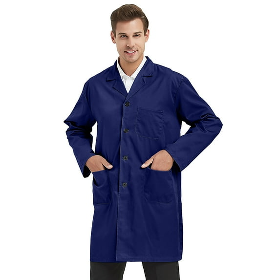 Toptie Unisex Scrubs Lab Coat Professional Doctor Uniform Workwear Long Sleeve Shop Coat-Navy-XL